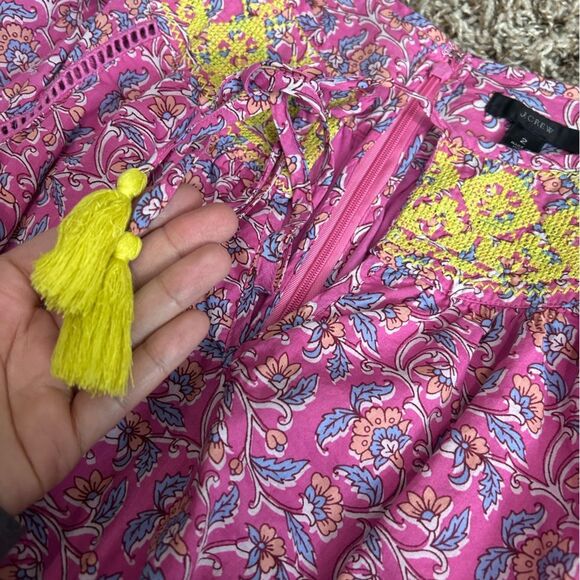 J. Crew Embroidered Romper in Pink Vines Block Print Sz 2 - Picture 3 of 11